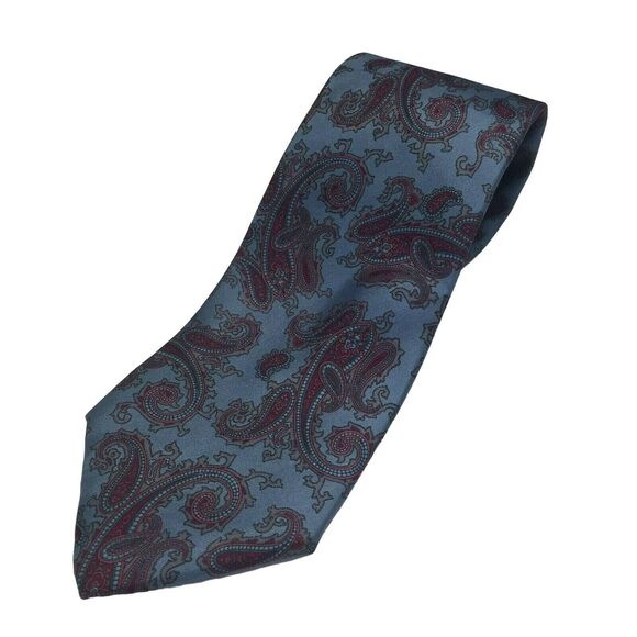 Egon Von Furstenberg Men's Necktie 100% Silk Tie Made in USA Paisley Blue Purple - Picture 1 of 5